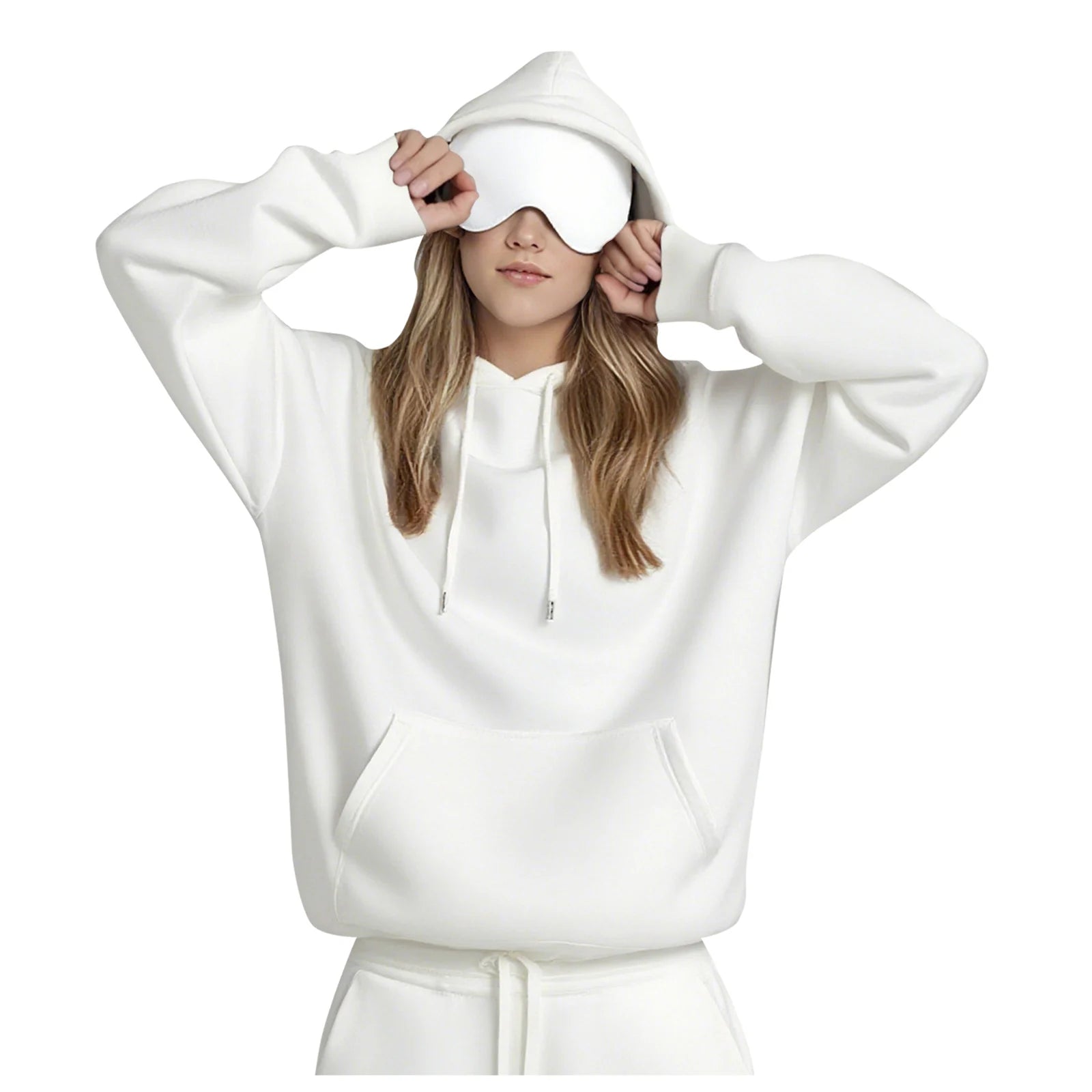 Oversize Hooded Sweatshirt Women with Eye Mask Solid Color Loose Casual Hoodies Sport Running plus Size Sweatshirt Pullover