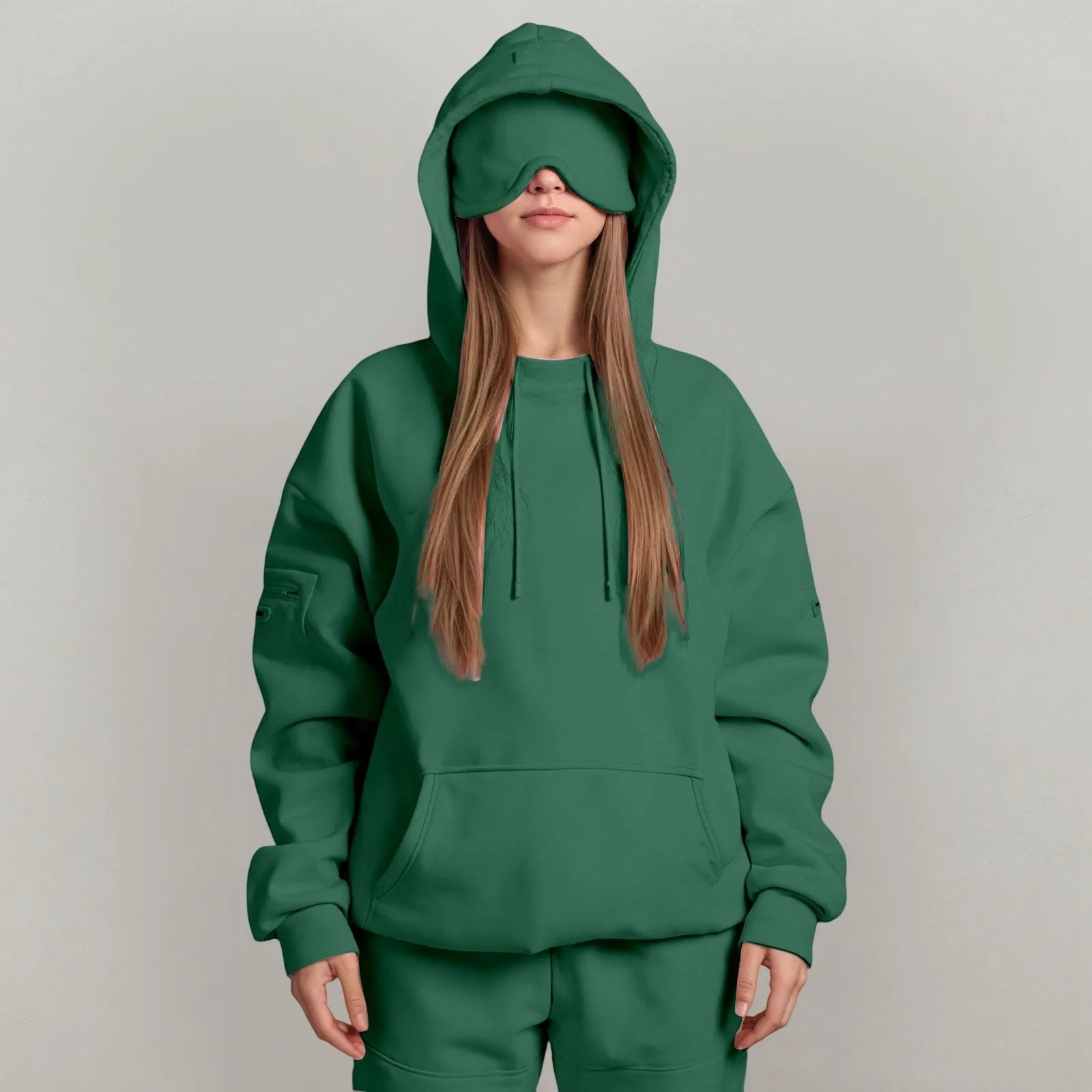 Oversize Hooded Sweatshirt Women with Eye Mask Solid Color Loose Casual Hoodies Sport Running plus Size Sweatshirt Pullover