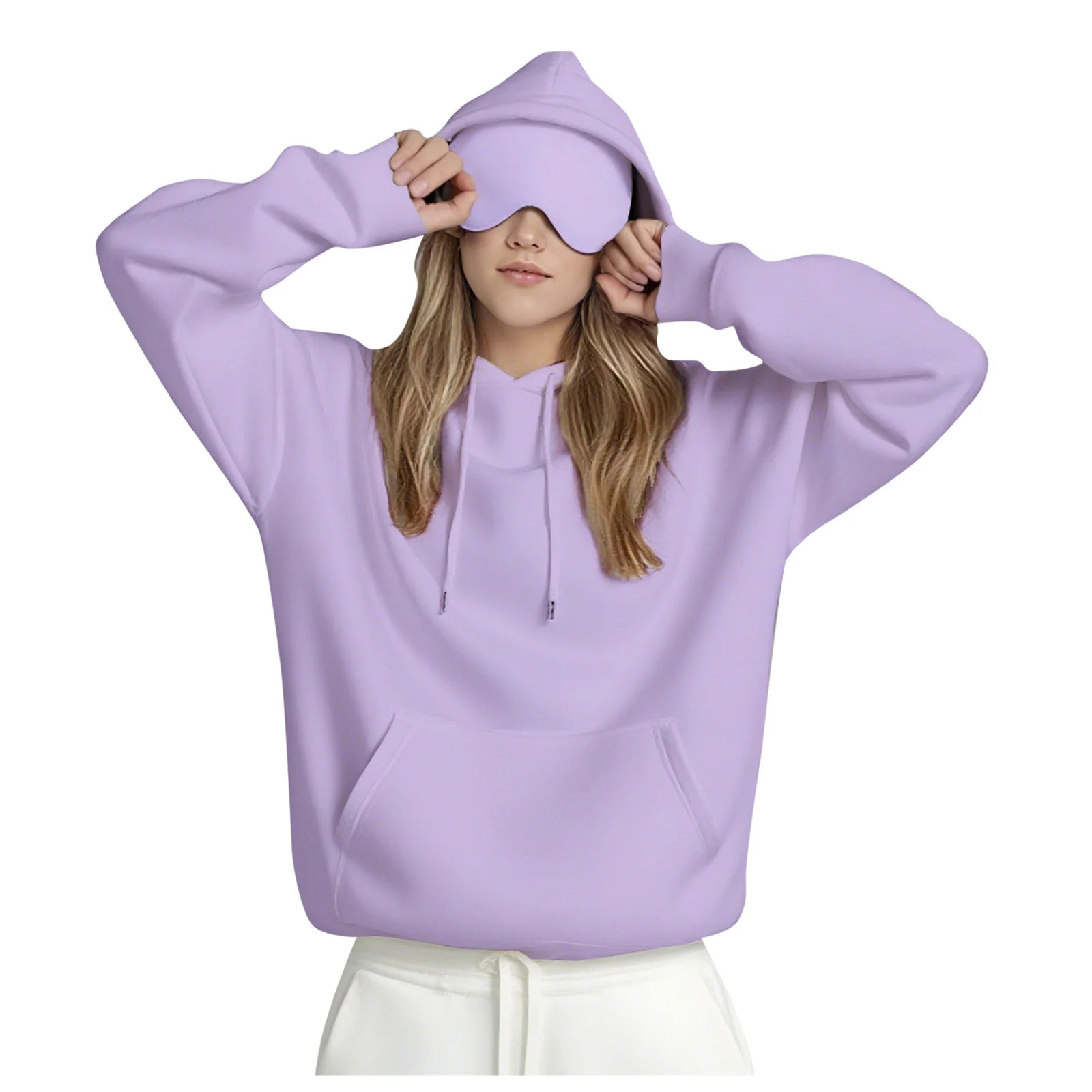 Oversize Hooded Sweatshirt Women with Eye Mask Solid Color Loose Casual Hoodies Sport Running plus Size Sweatshirt Pullover