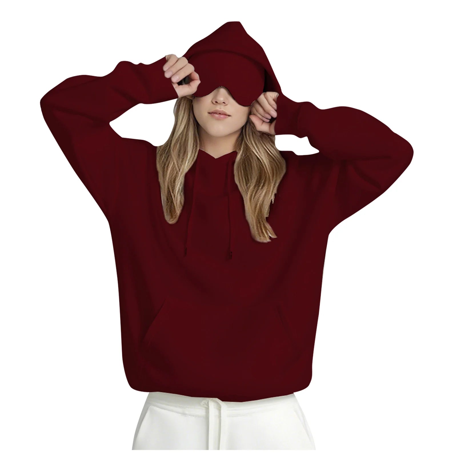 Oversize Hooded Sweatshirt Women with Eye Mask Solid Color Loose Casual Hoodies Sport Running plus Size Sweatshirt Pullover