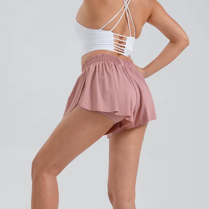 2 in 1 Flowy Sports Shorts Women Running Short Butterfly Tennis Skirt with Pockets Gym Yoga Athletic Biker Spandex Skirts Summer