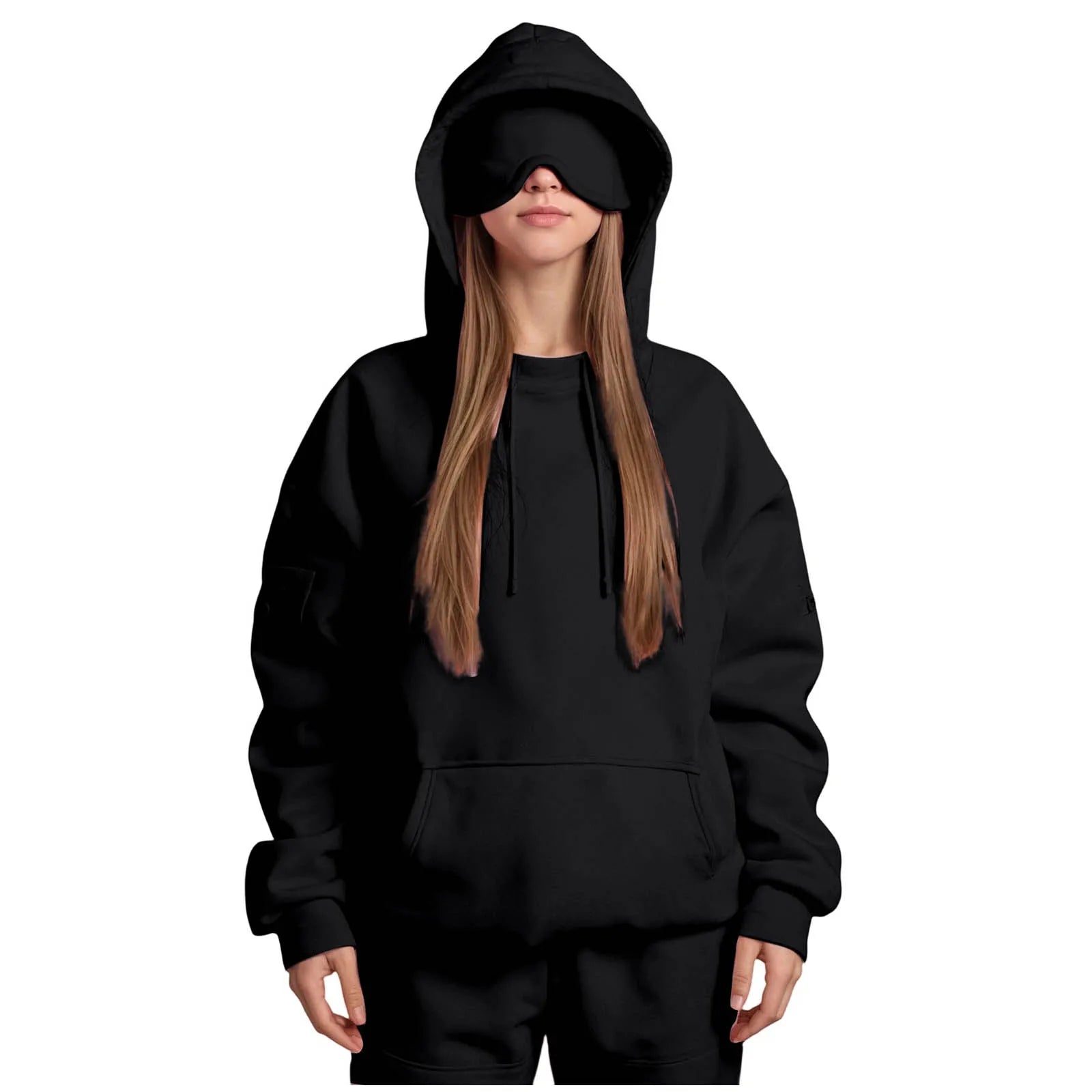 Oversize Hooded Sweatshirt Women with Eye Mask Solid Color Loose Casual Hoodies Sport Running plus Size Sweatshirt Pullover