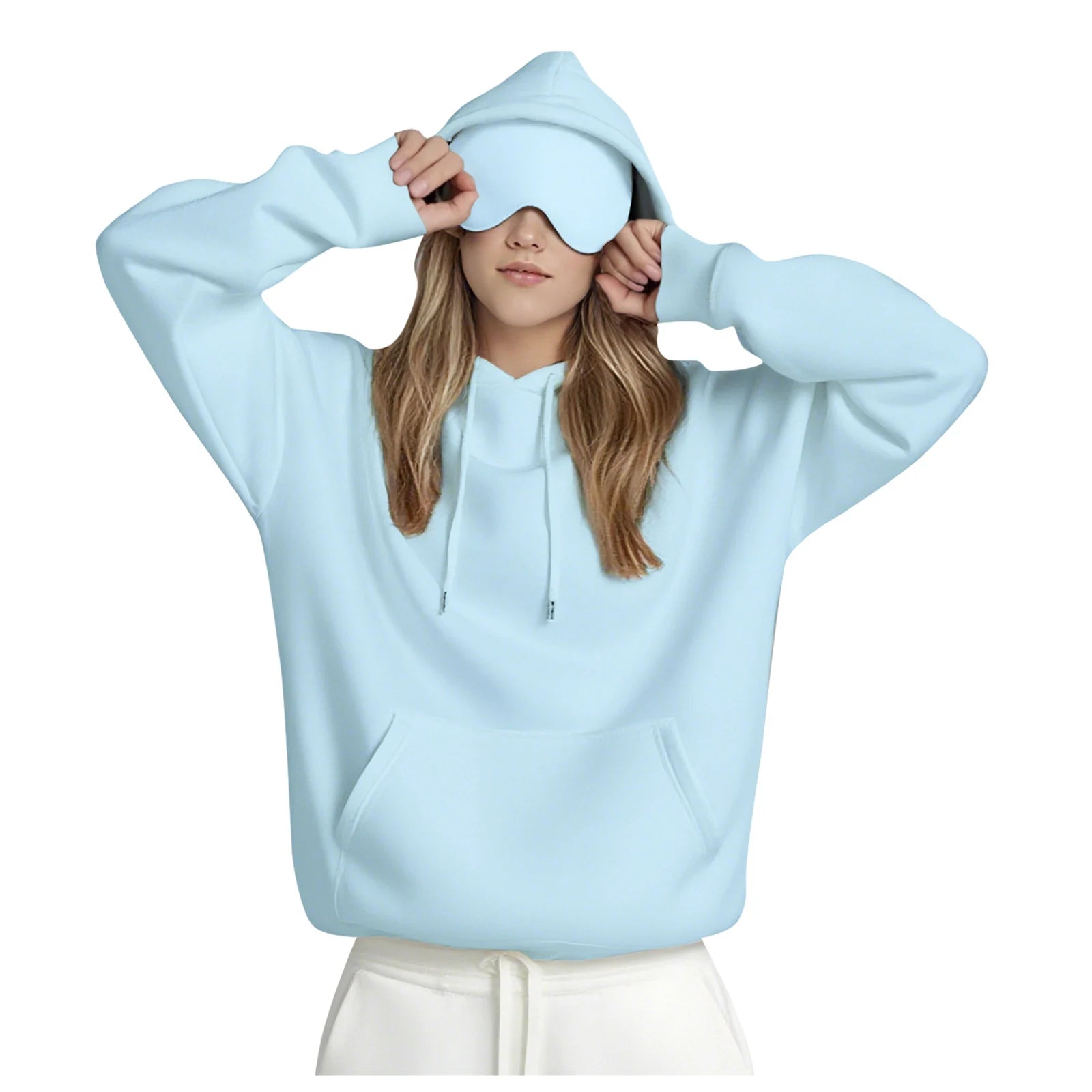 Oversize Hooded Sweatshirt Women with Eye Mask Solid Color Loose Casual Hoodies Sport Running plus Size Sweatshirt Pullover