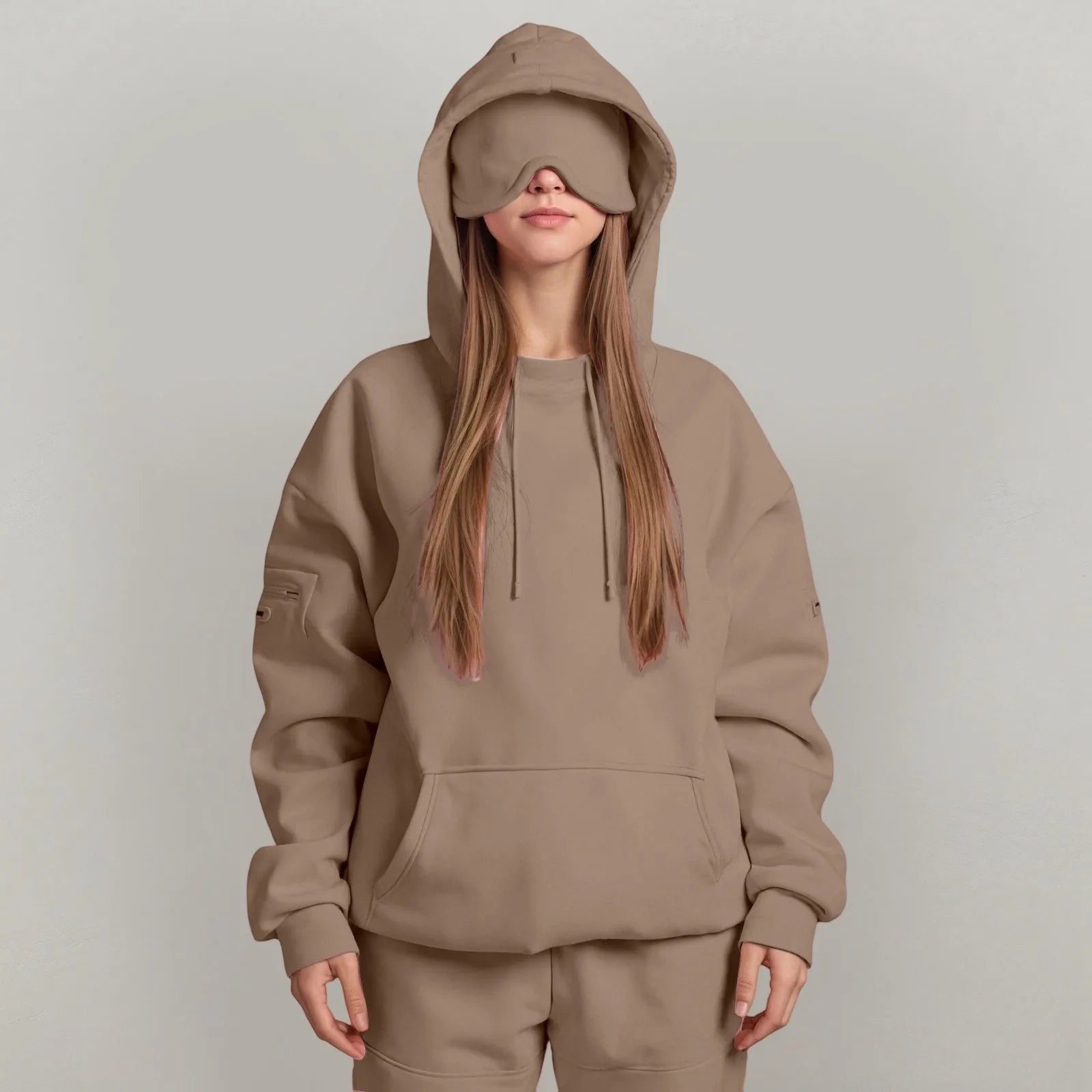 Oversize Hooded Sweatshirt Women with Eye Mask Solid Color Loose Casual Hoodies Sport Running plus Size Sweatshirt Pullover