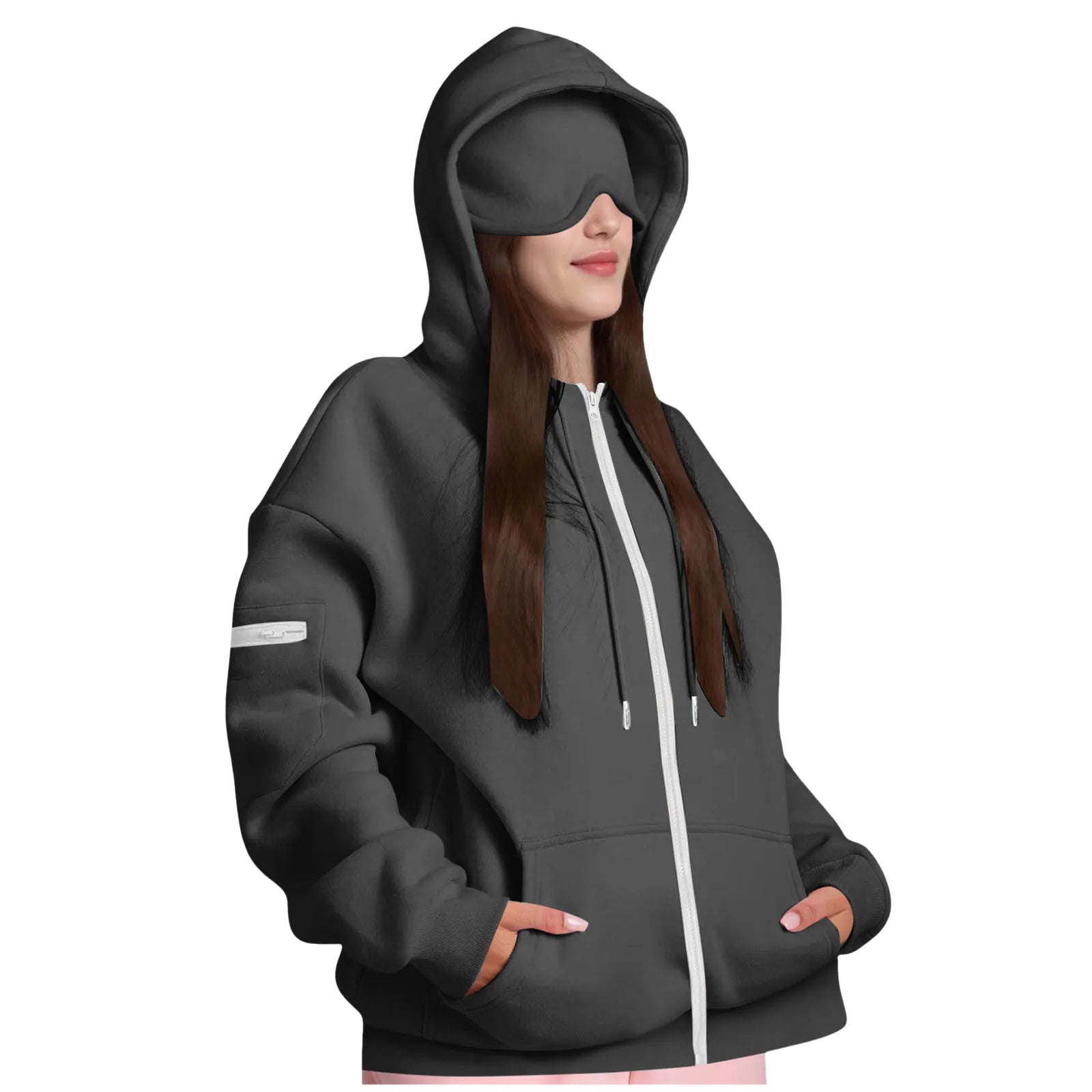 Oversize Hooded Sweatshirt Women with Eye Mask Solid Color Loose Casual Hoodies Sport Running plus Size Sweatshirt Pullover