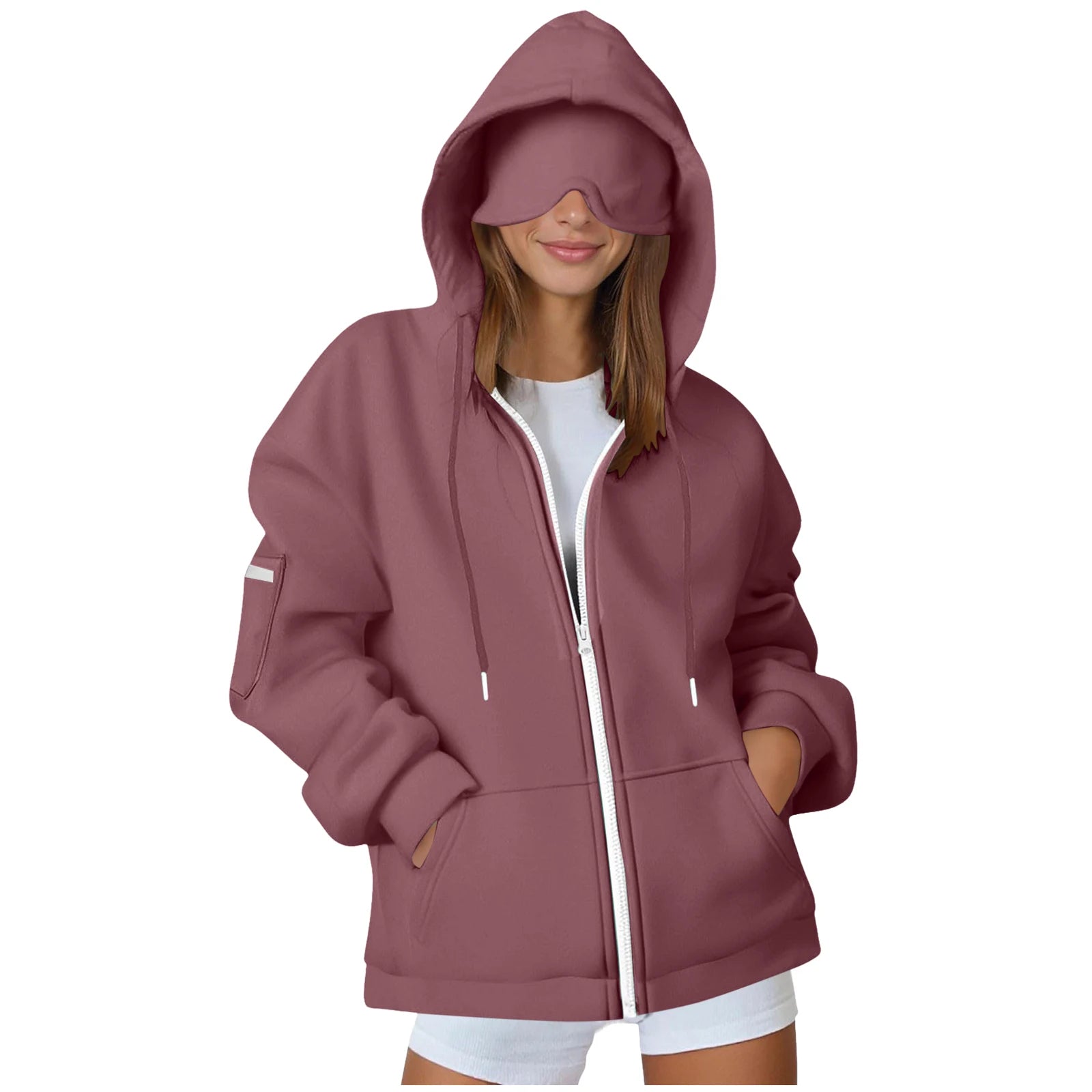 Oversize Hooded Sweatshirt Women with Eye Mask Solid Color Loose Casual Hoodies Sport Running plus Size Sweatshirt Pullover