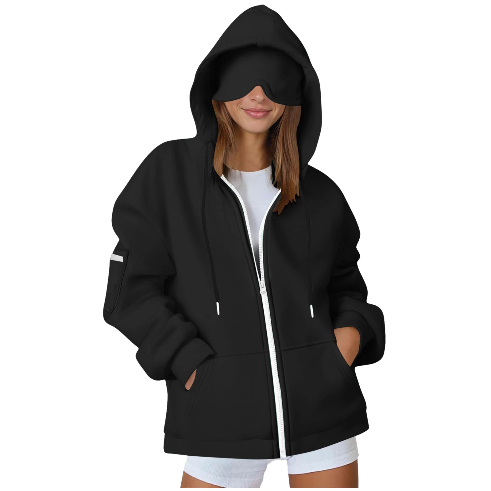 Oversize Hooded Sweatshirt Women with Eye Mask Solid Color Loose Casual Hoodies Sport Running plus Size Sweatshirt Pullover