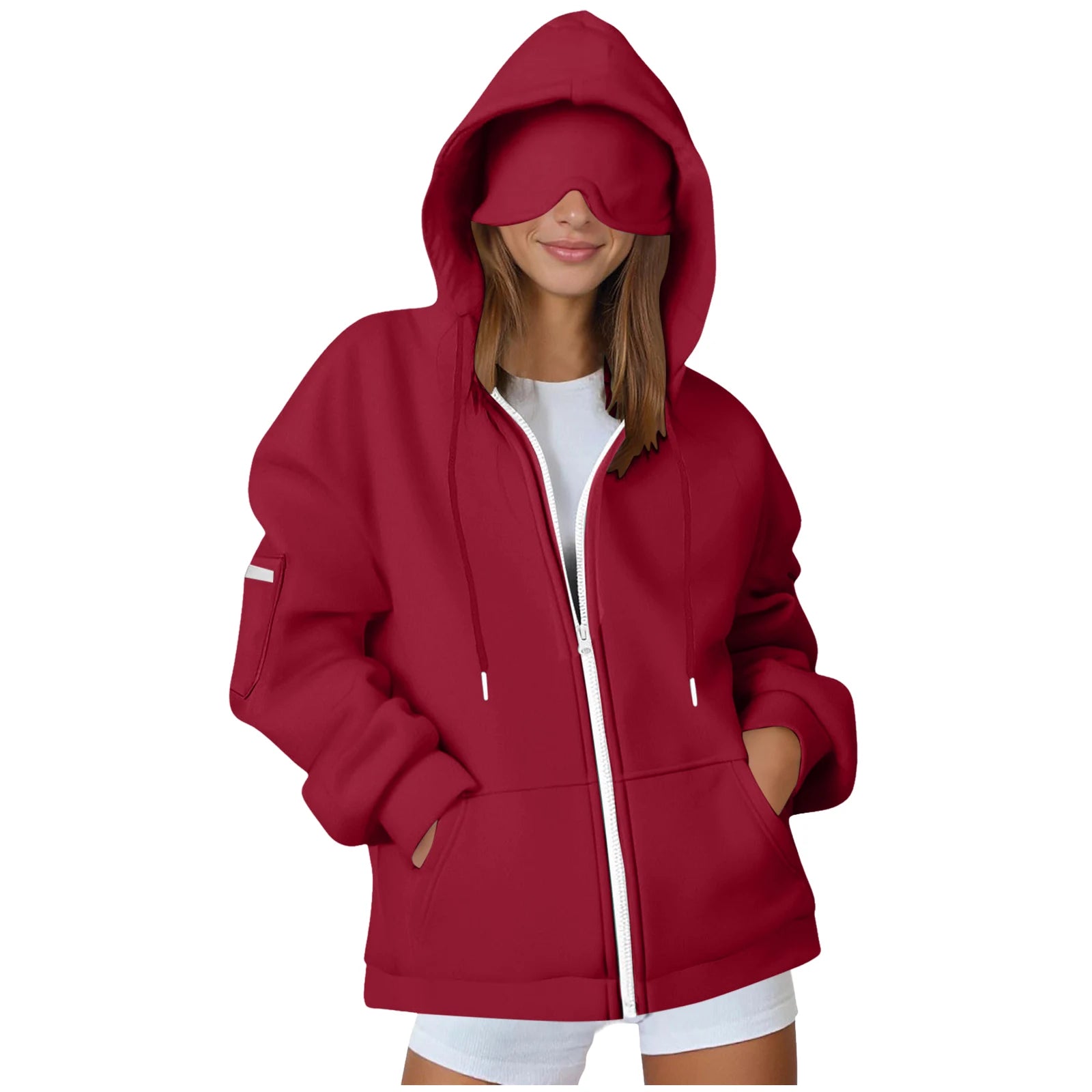 Oversize Hooded Sweatshirt Women with Eye Mask Solid Color Loose Casual Hoodies Sport Running plus Size Sweatshirt Pullover