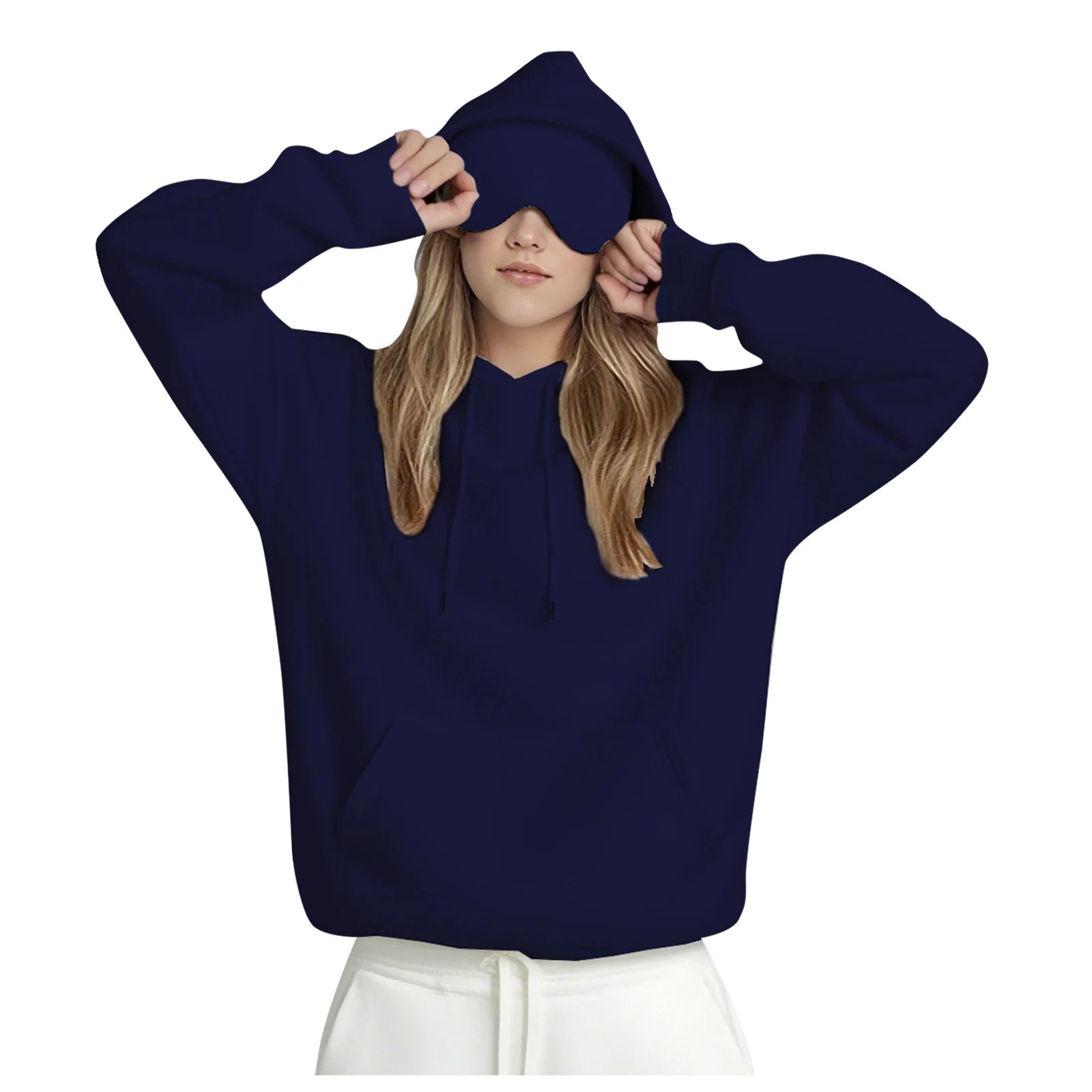 Oversize Hooded Sweatshirt Women with Eye Mask Solid Color Loose Casual Hoodies Sport Running plus Size Sweatshirt Pullover