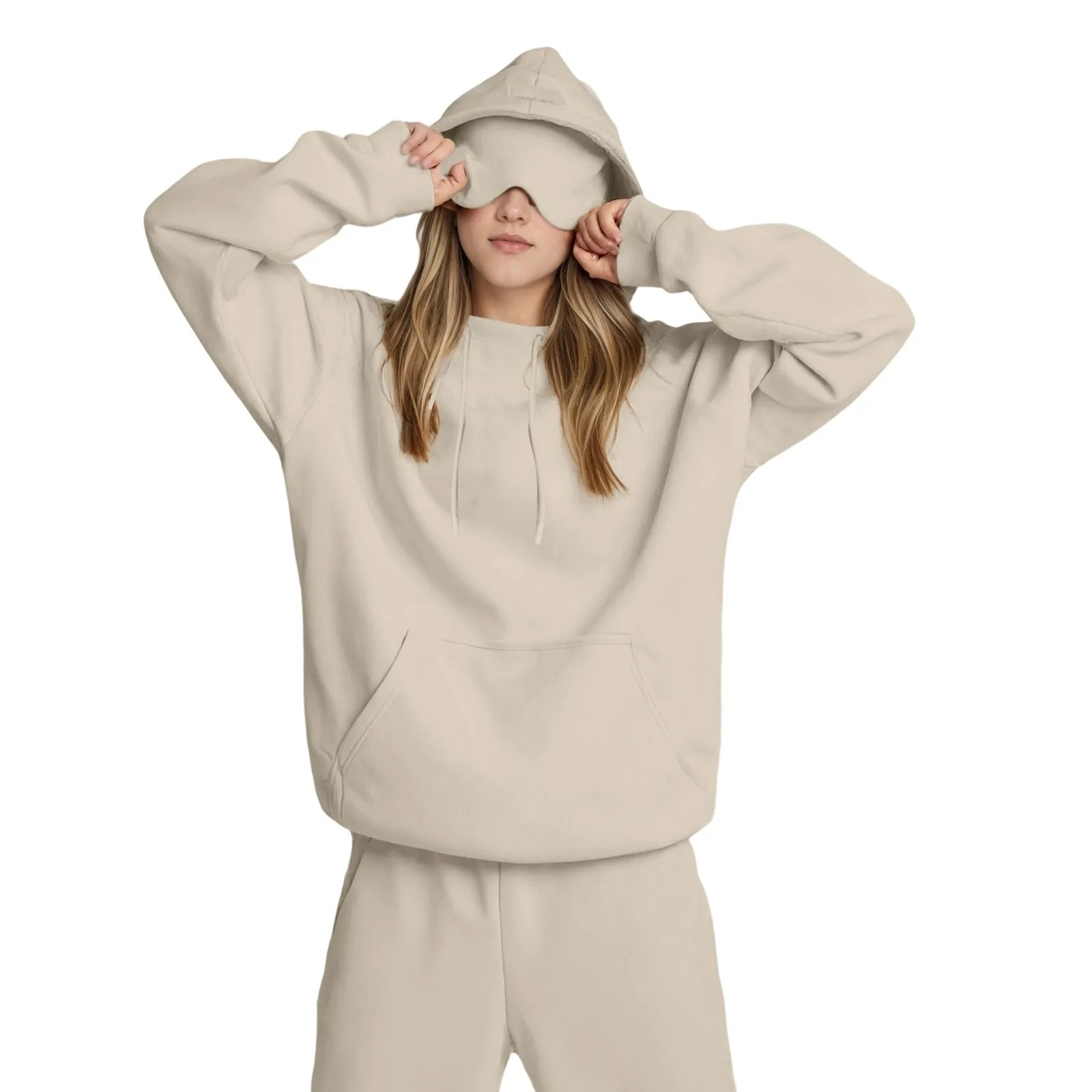 Oversize Hooded Sweatshirt Women with Eye Mask Solid Color Loose Casual Hoodies Sport Running plus Size Sweatshirt Pullover