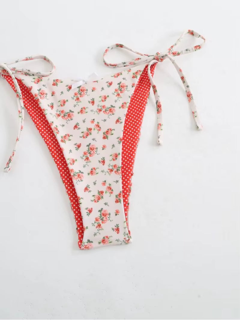 2025 Summer Floral Halter Bikini Women'S Sexy Backless Swimwear with Tie Detail Summer Strappy Two Piece Bathing Suit Holiday