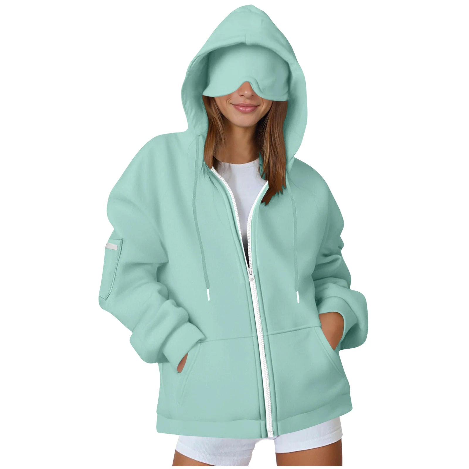 Oversize Hooded Sweatshirt Women with Eye Mask Solid Color Loose Casual Hoodies Sport Running plus Size Sweatshirt Pullover