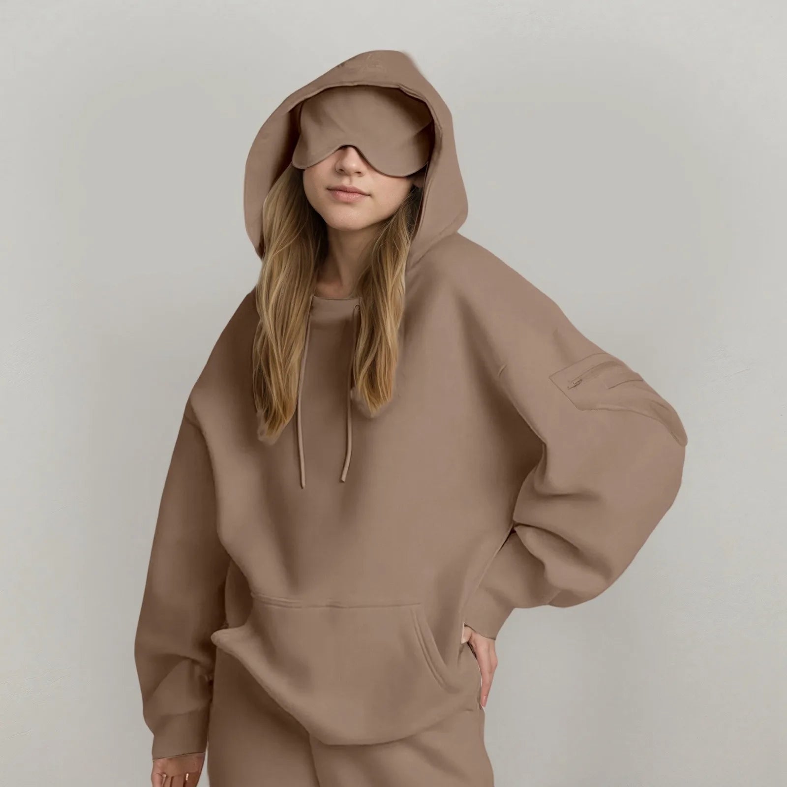 Oversize Hooded Sweatshirt Women with Eye Mask Solid Color Loose Casual Hoodies Sport Running plus Size Sweatshirt Pullover