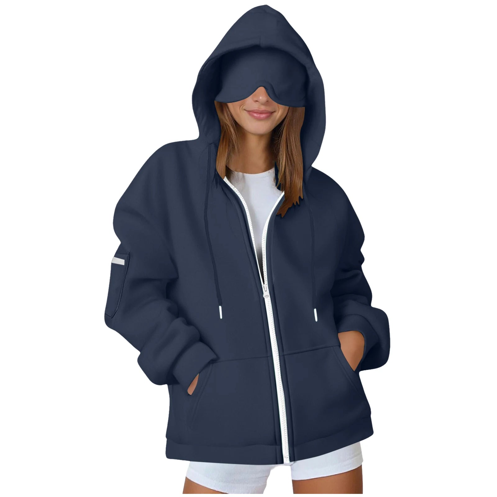 Oversize Hooded Sweatshirt Women with Eye Mask Solid Color Loose Casual Hoodies Sport Running plus Size Sweatshirt Pullover