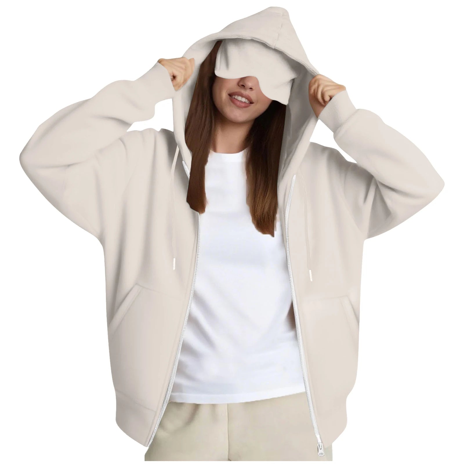 Oversize Hooded Sweatshirt Women with Eye Mask Solid Color Loose Casual Hoodies Sport Running plus Size Sweatshirt Pullover