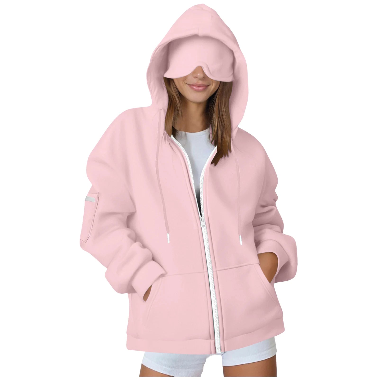 Oversize Hooded Sweatshirt Women with Eye Mask Solid Color Loose Casual Hoodies Sport Running plus Size Sweatshirt Pullover